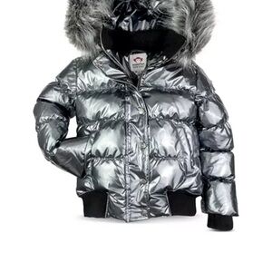 Appaman Shiny Silver Puffer Jacket with Faux Fur Hood- size 8 NWT